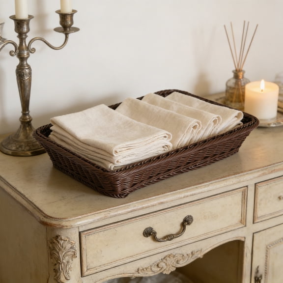 weibbin Imitation Rattan Woven Storage Tray 12x8x3 Inch For Kitchen Counter, Rectangular Plastic Wicker Basket