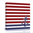 thumbnail image 2 of Canvas Wall Art Blue Anchor Canvas Art Print Costal Red White Blue Stripes Background Pictures Wall Decor for Living Room Bedroom Artwork Decorations Stretched Framed Ready to Hang 8"x8", 2 of 9