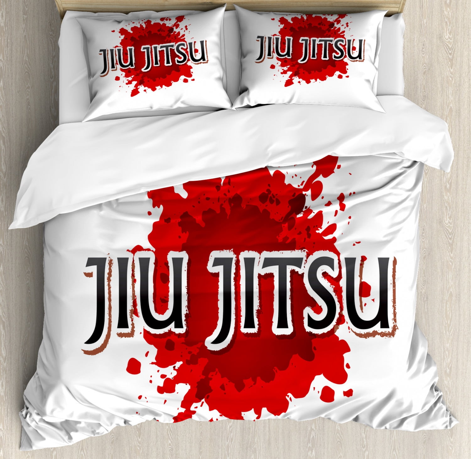 Ambesonne Jiu Jitsu Bedspread Decorative Quilted 2 Piece Coverlet Set with Pillow Sham Twin Size Charcoal Grey Japanese Martial Arts Typography on Color Splash Background