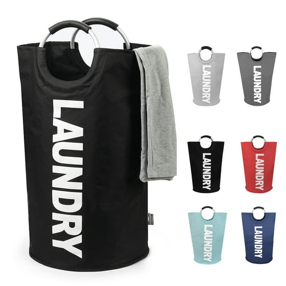 DOKEHOM 90L Large Laundry Basket, Collapsible Laundry Bag, Foldable Laundry Hamper, Folding Washing Bin (Black)