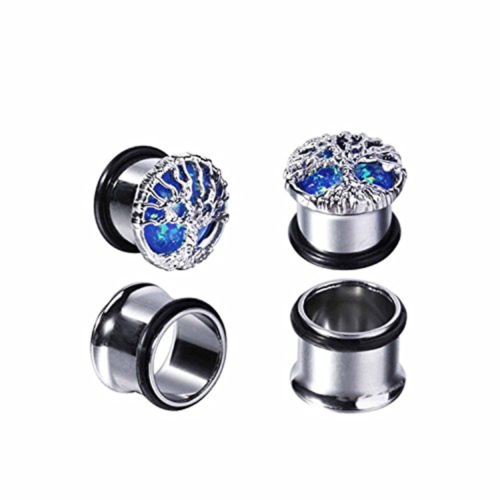 Pair Stainless Steel Single Flare Ear Tunnel Plugs Expander Ear Gauges Clear CZ