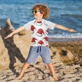 thumbnail image 3 of FORMRS Boys Rash Guard Short Sleeves Swim Shirt Quick Dry UPF 50+ Sun Protection, Sizes 3-12T, Red Santa Hats Pattern, 3 of 6