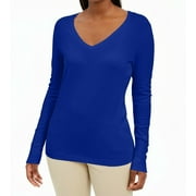 JM Collection Womens Sweater Jazzy Plus V-Neck Pullover Blue XXL