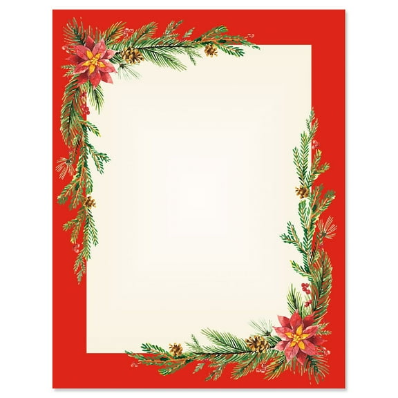 Current Festive Foliage Frame Christmas Letter Papers, Set of 25, 8 1/2" x 11", Printer Compatible