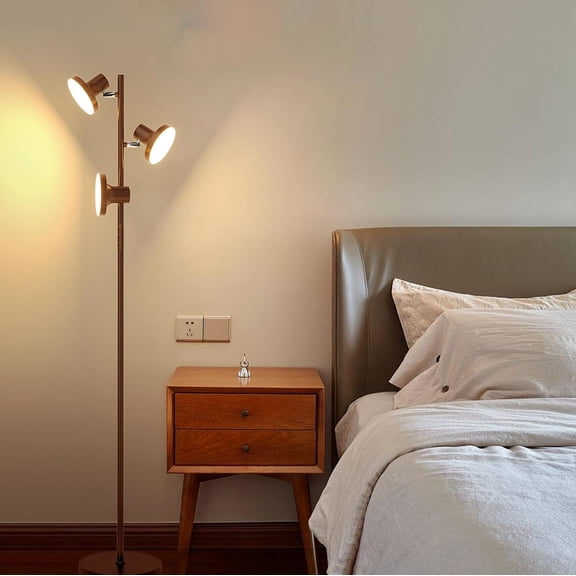 BedLuxury Tree Floor Lamp With Remote & Touch Control - 3 Lights, Modern Dimmable Standing Lamp for Living Room, Bedroom, Brown,Clearance