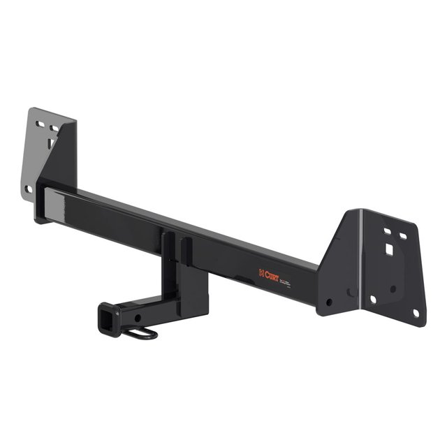 CURT 11473 Trailer Hitch Rear Class I with a square tube design and 1-1/4 inch receiver, featuring a 2000-pound weight carrying capacity and 200-pound tongue weight. This towing accessory is black gloss powder-coated for durability and includes an open-back receiver for easy cleaning. Designed for specific vehicles like the 2016-2022 Toyota Prius and 2017 Toyota Prius Prime.