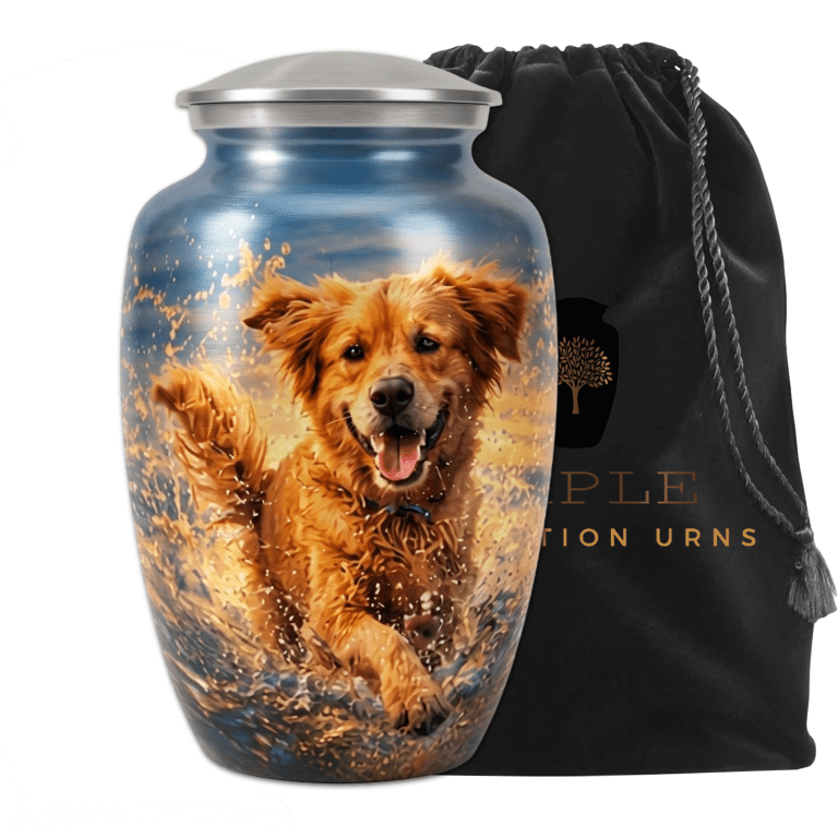 Golden Retriever Dog Urn for Ashes Large Pet Memorial Keepsake Aluminum Funeral Urn 10 inch