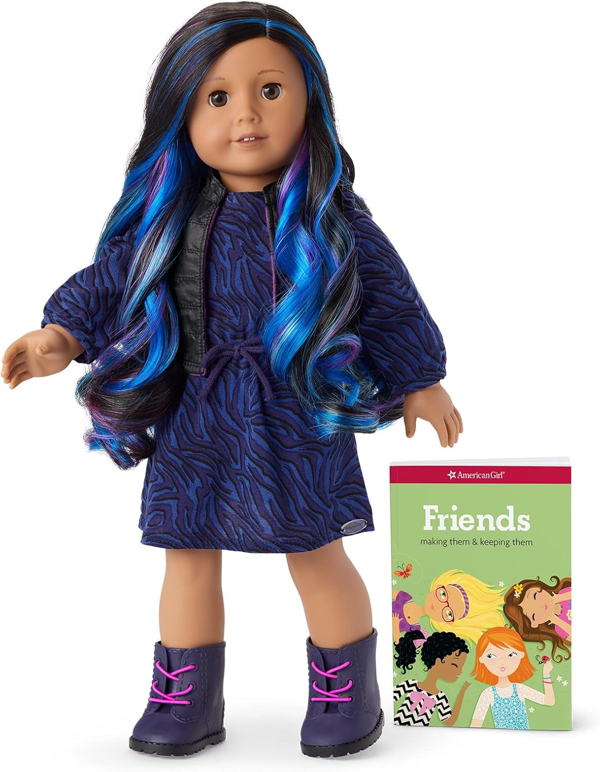 American Girl Truly Me 18 inch Doll 92 with Brown Eyes Black Brown Curly Hair and Blue Purple Highlights Walmart
