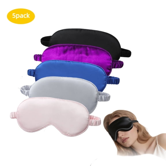 RYLZX 5 Pack Sleep Mask Silk Eye Cover Soft Satin Blindfold Elastic Strap Night Eyeshade Travel Nap for Women Men