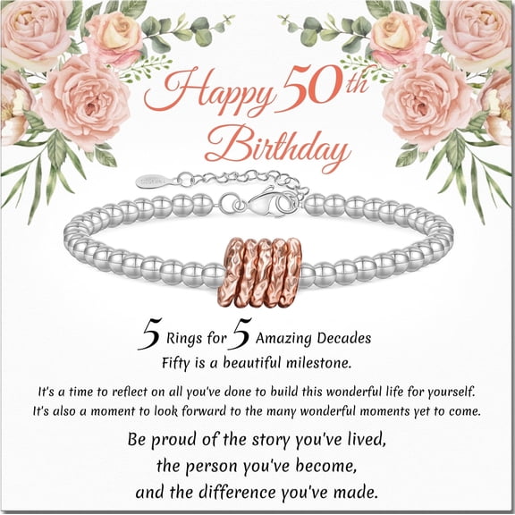 50th Birthday Gifts for Women Silver Ring Bracelet Birthday Gifts for Mom Daughter Grandma Sister Friends Coworker