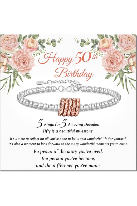 50th Birthday Gifts for Women Silver Ring Bracelet Birthday Gifts for Mom Daughter Grandma Sister Friends Coworker