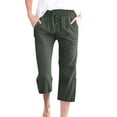 thumbnail image 2 of HAJWOH Womens Capri Pants Casual Cotton Linen Summer Pants Drawstring Elastic High Waist Wide Leg Cropped Trouser, 2 of 6