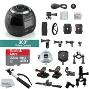 360 Degree Experience Full HD Fisheye Panoramic VR Action Camera 3D Waterproof with WiFi + 32GB Card + Waterproof Case + Bike & Clip Bracket + Buckle & Helmet Mount + Monopod + Accessory Bundle