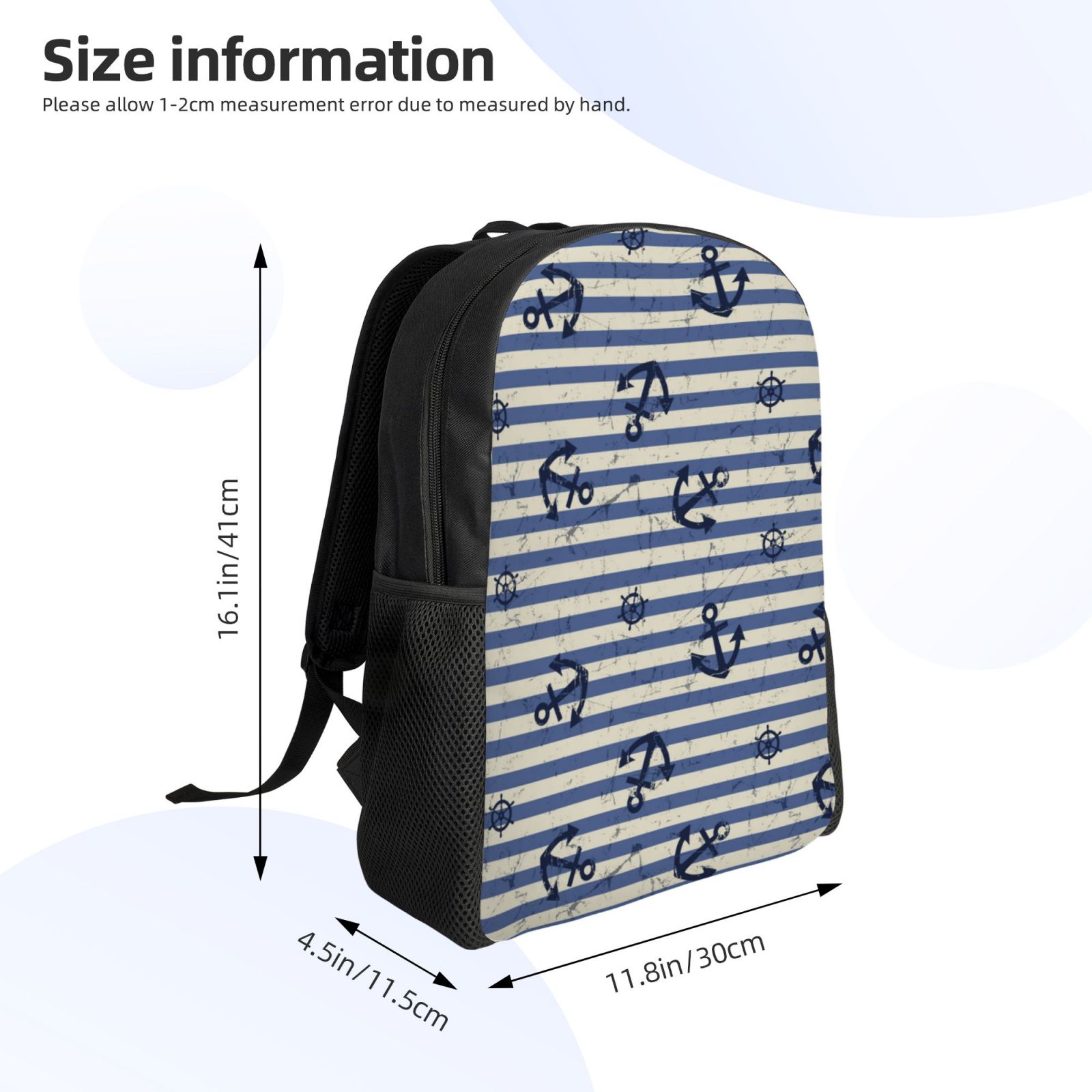 Xecao Anchors And Steering Wheel Print School Backpack with Laptop Compartment Small Travel Laptop Backpack for Women Men Waterproof College Backpack Simple School Bag