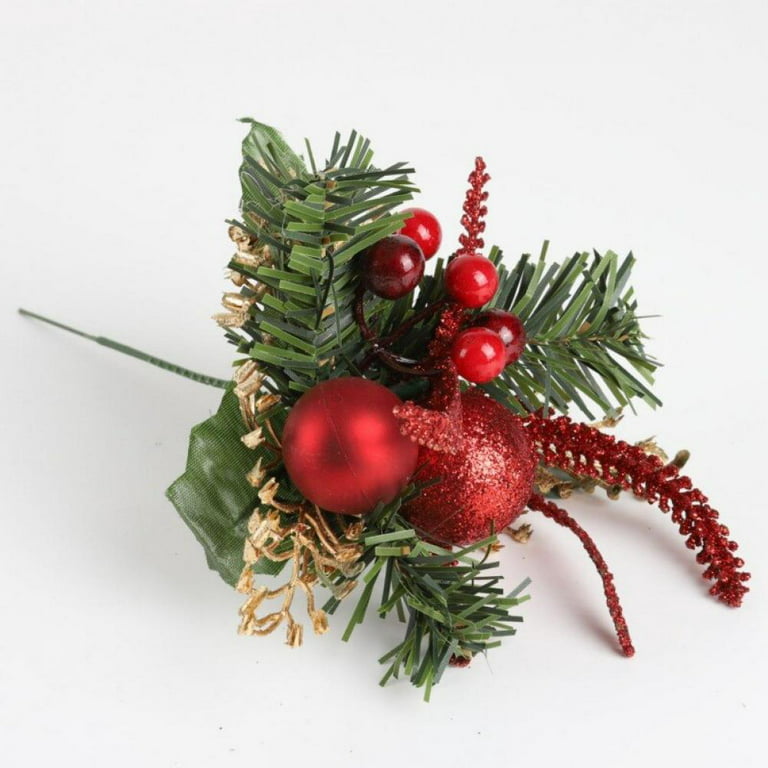 Christmas Sale! Christmas Berries Red Stems Evergreen Pine Branches,  Christmas Artificial Pine Cones Holly Stem Craft, Winter Holiday Floral  Picks for