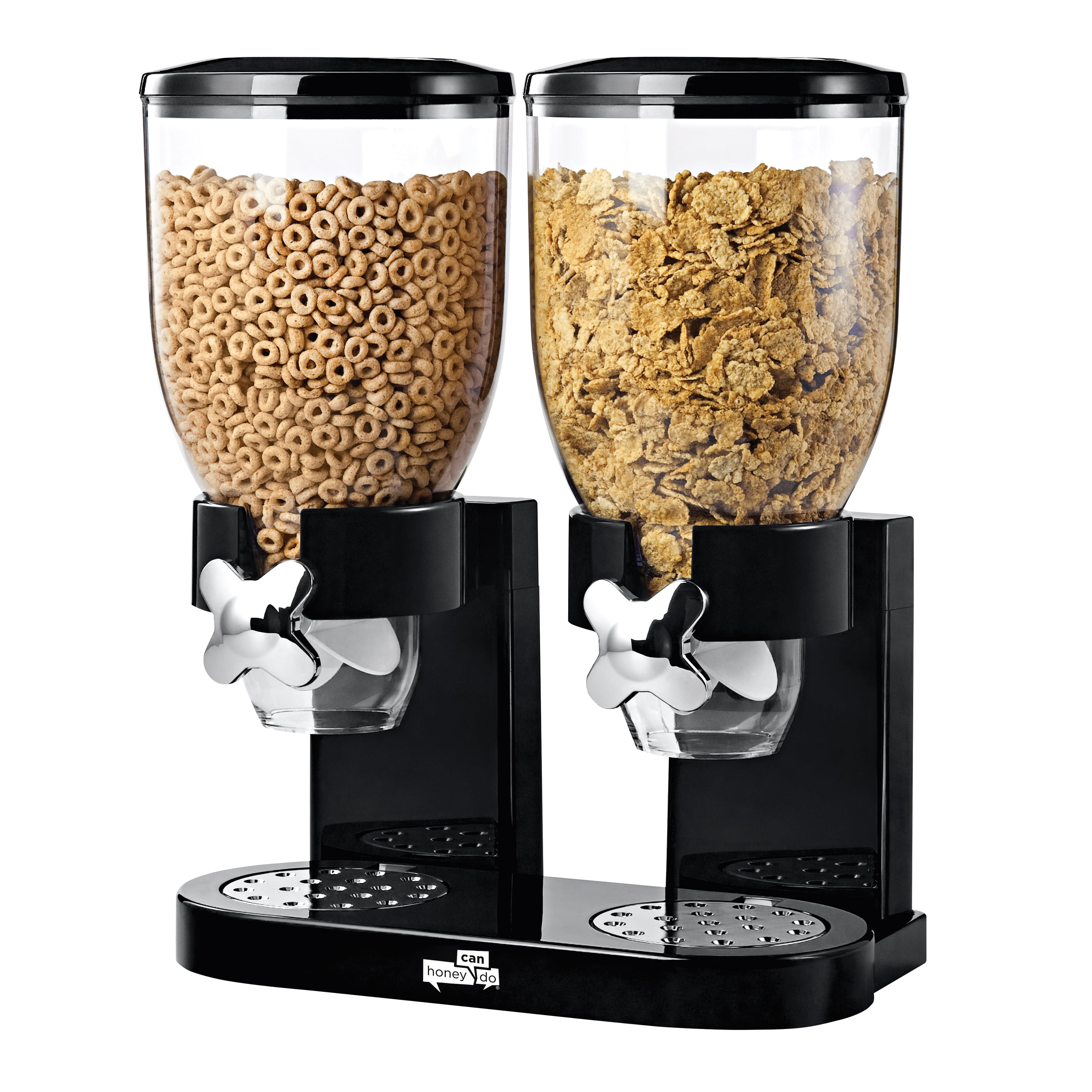 Black SAMS Double Cereal Dispenser/Twin Airtight Breakfast Oatmeal Containers/Portion Control Canisters 