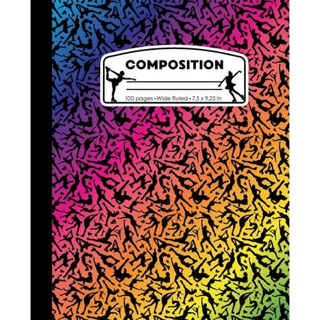 Composition: Ice Skating Rainbow and Black Marble Composition Notebook for Girls. Figure Skater Wide Ruled Book 7.5 x 9.25 in, 100 pages, journal for kids, elementary school students and teachers