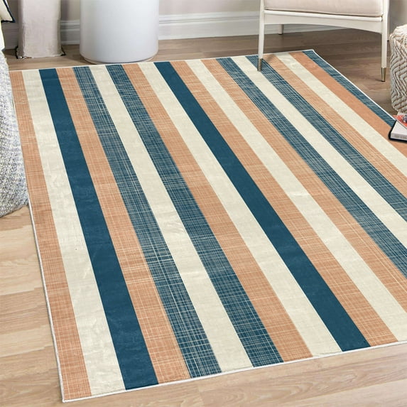 Retro Decorative Rug, Classical Vertical Stripes Pattern Texture Image Old Fashioned Display Art, Quality Carpet for Bedroom Dorm and Living Room, 6 Sizes, Night Blue, by Ambesonne
