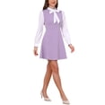 thumbnail image 4 of Tie Neck Dresses for Women's 1960s Vintage Long Sleeve Contrast Color Dress M Purple Gray, 4 of 6