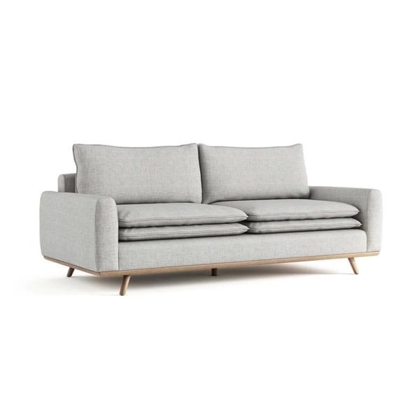 Yaana Sofa, Feather Blend Pillow, Oak Brown Wood, Gray Fabric 83 Inch
