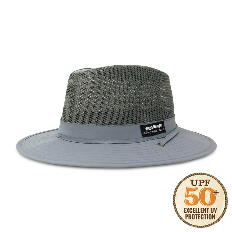 Panama Jack Nylon Mesh Safari Hat - Lightweight, UPF (SPF) 50+ Sun  Protection, 2 1/2 Big Brim, Chin Strap (Charcoal, Large)
