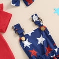 thumbnail image 4 of Baby Girl 4th of July Outfits American Flag Romper +Star Stripe Suspender Skirt Overalls Dress+Headband 3pcs Set, 4 of 7