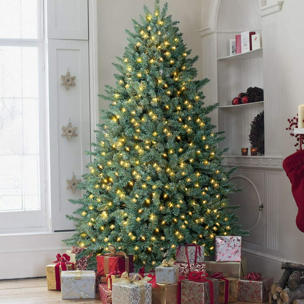 OasisCraft 9 Foot Pre-lit Christmas Tree, Full Premium Hinged Blue ...