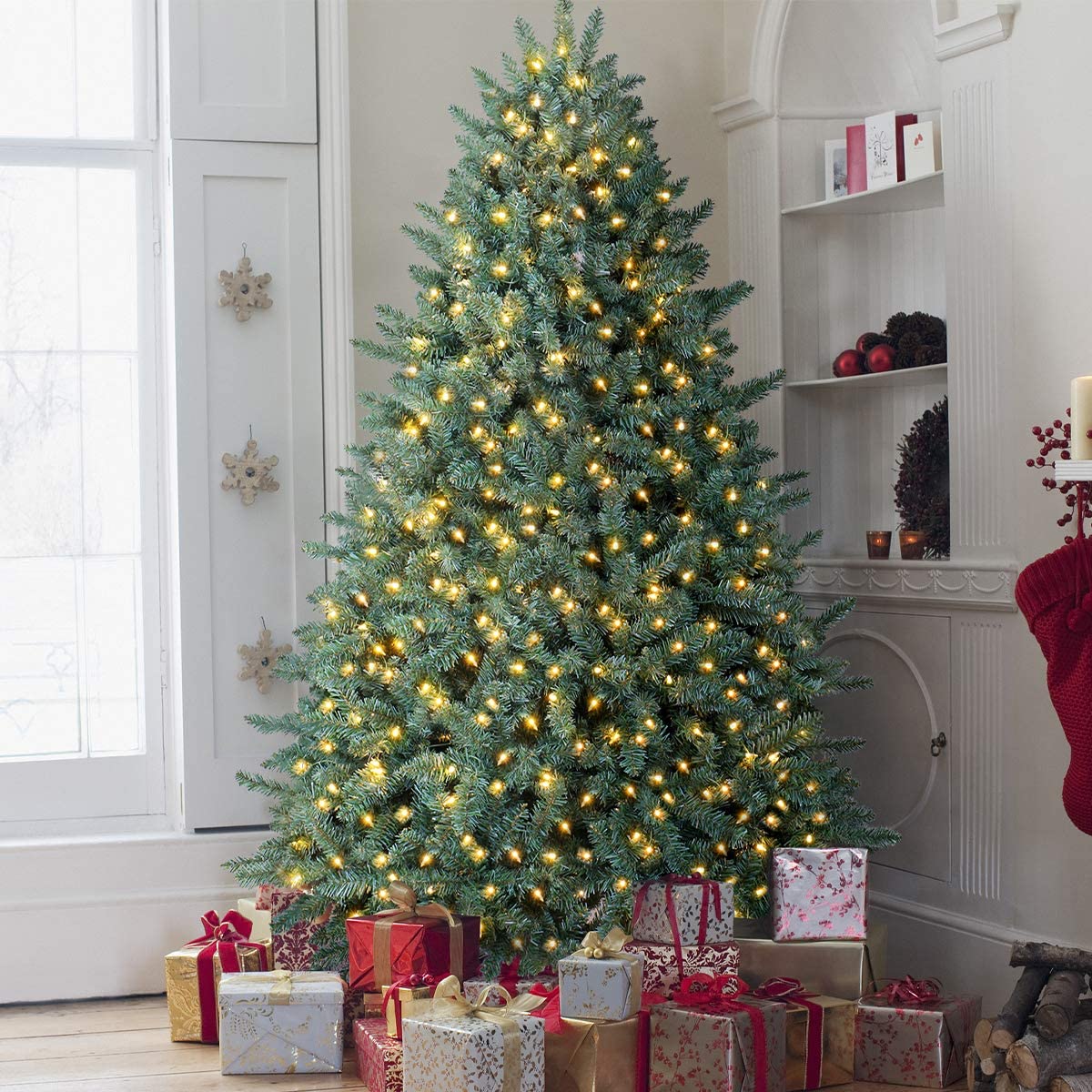 OasisCraft Pre-lit Christmas Tree 6ft Premium Hinged Blue Spruce Artificial Christmas Tree, Feel 