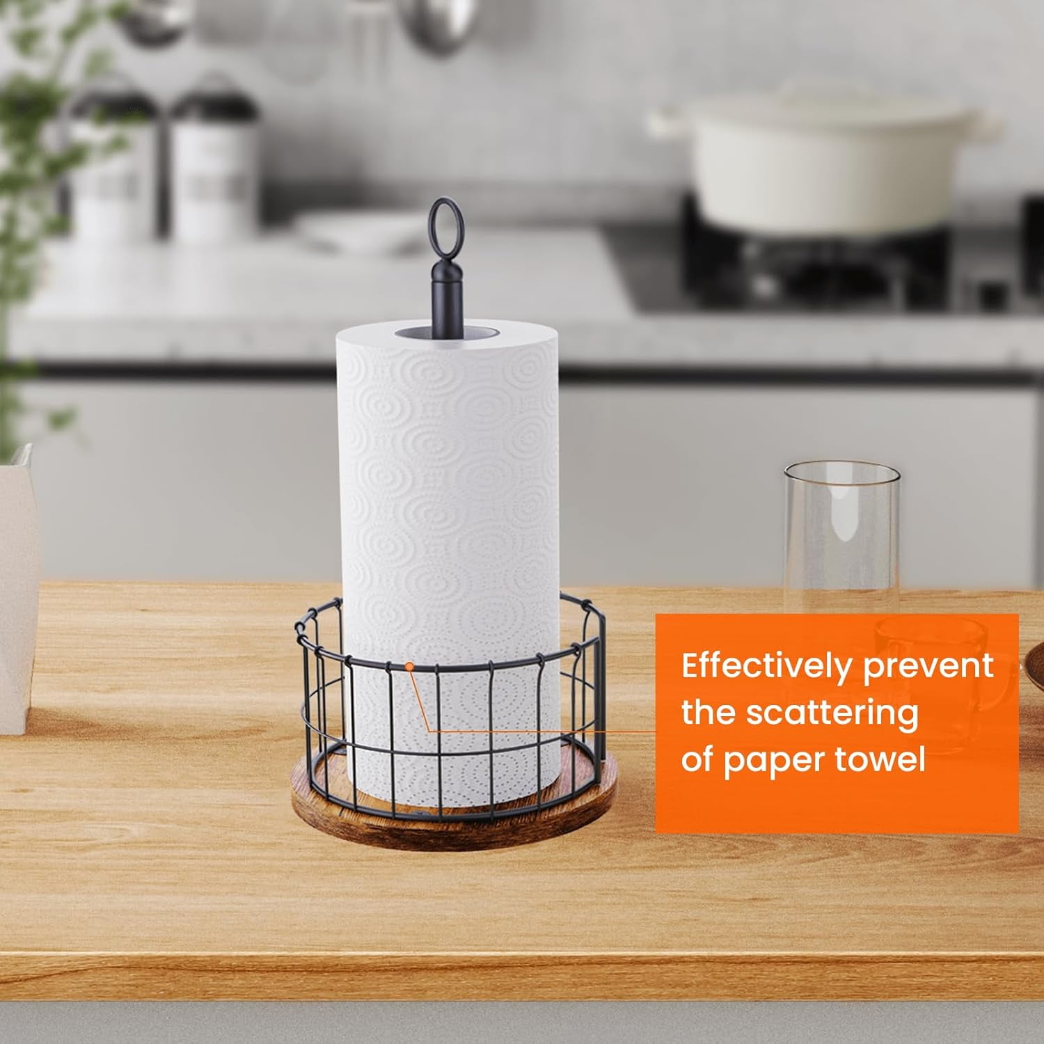 Paper Towel Holder Stand, Countertop with Weighted Base, Farmhouse Standing Roll Dispenser for Kitchen Counter, Fits Standard or Jumbo-Sized Rolls, Rustic Brown