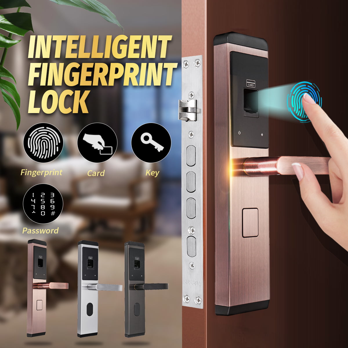 Color : Optics Black Touch Screen Digital Password Keyless Smart Lock for Home Office Stainless Steel Password Easy Installation Biometric Fingerprint Electronic Door Lock 