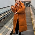 thumbnail image 2 of XPMWRP Women's Quilted Thicken Hooded Down Coats Solid Color Long Sleeve Fashion Zip Up Coats Winter Warm Loose Stand Collar Jacket with Pockets Orange XXL, 2 of 4
