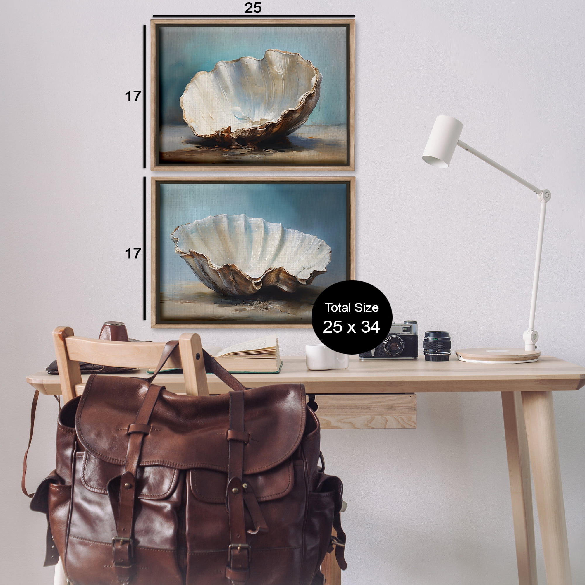 Stupell Industries Fresh Beach Finds Shells Nautical & Beach Painting Brown Floater Framed Canvas Art Print Wall Art, 25 x 17, Set of 2