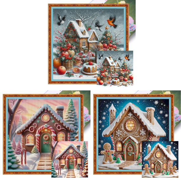 Hilo Algodón Ecológico Bordado Punto Cruz Casa Navidad Impreso 11CT 50x50cm