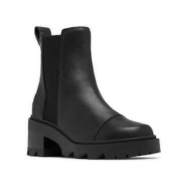 SOREL Womens Black 1" Platform Heel Pull-Tab Logo Patch Padded Goring Waterproof Joan Round Toe Chelsea Boot 5