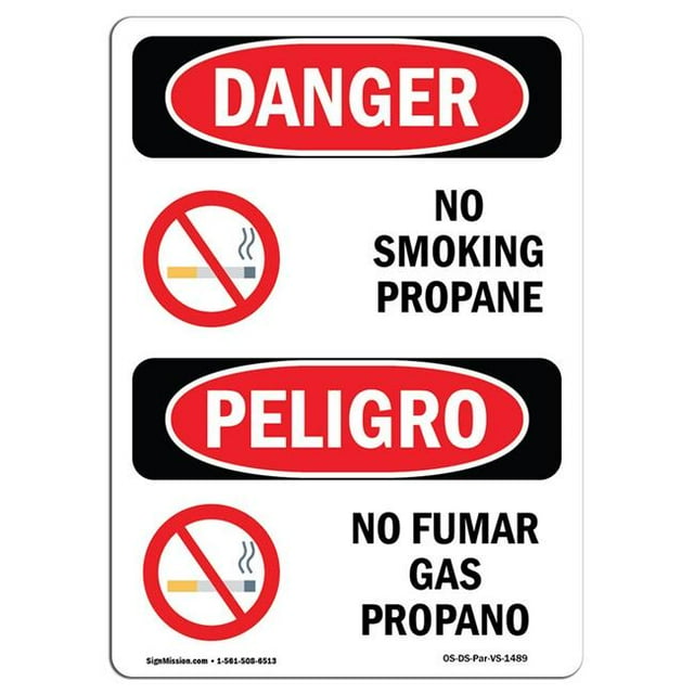 SignMission OS-DS-A-1218-VS-1489 12 x 18 in. OSHA Danger Sign - No Smoking Propane Bilingual