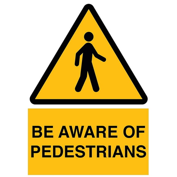 Vinyl Stickers - Beware of Pedestrians Sign - Safety and Warning Warehouse Signs Stickers - 3.5" x 5" - 3 Pack