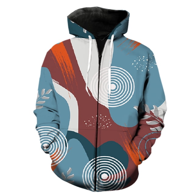 Sudadera con capucha y cremallera para hombre, diseño abstracto de hojas de plantas, estilo hip hop, ropa de calle de primavera, chaquetas de gran tamaño con capucha para adolescentes.