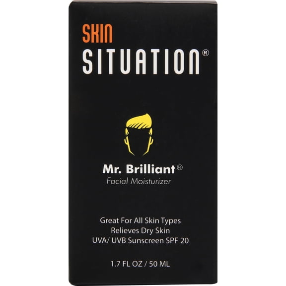 Mr. Brilliant Facial Moisturizer - Men's Daily Lotion for Dry and Oily Skin. Non-comedogenic, and SPF 20 Sunscreen 1.7 oz