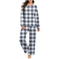 thumbnail image 4 of V-Neck Long Sleeve Pajama Set Women, Buttery Soft Casual Loungewear Two Piece Set, Loose Fit Pants and Top, Cute Printing Pajamas for Women, Mother's Day Gifts | CSEONE,Blue L, 4 of 9