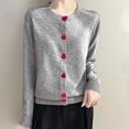 thumbnail image 4 of Wang6 Womens Lightweight Plus Size Cardigan Sweaters Fall Heart Button Open Front Knit Sweater Long Sleeve Loose Knitted Tops Ladies Crew Neck Solid Outwear Grey XXL, 4 of 4