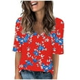 thumbnail image 2 of Women's Summer V Neck Tops Tie-dye/Floral Printed Short Sleeve Summer Graphic Tee Shirts Loose Fit Plus Size Casual Tshirts (3XL, Red), 2 of 7