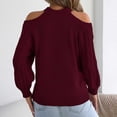 thumbnail image 5 of Women's Off-The-Shoulder Sweater Textured Hollow Knit Sweaters Loose Long Sleeve Pullover Casual Tops, 5 of 8