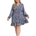 thumbnail image 1 of Women's Plus Size Dress V Neck Boho Textured Bishop Long Sleeve Ruffle Bohemian Mini Flare Dress Blue 4X, 1 of 7