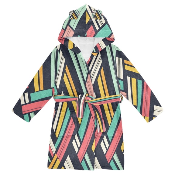 FORMRS Kids Bathrobe Unisex Hooded Robe Toddler Pajamas Sleepwear, Size 2-3T, Red Geometric