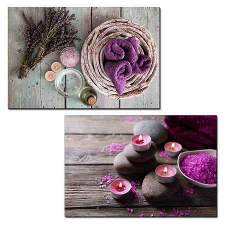 - wall26 - 2 Panel Canvas Wall Art - Spa Still Life with Bath Salts and Towels - Giclee Print Gallery Wrap Modern Home Decor Ready to Hang - 16