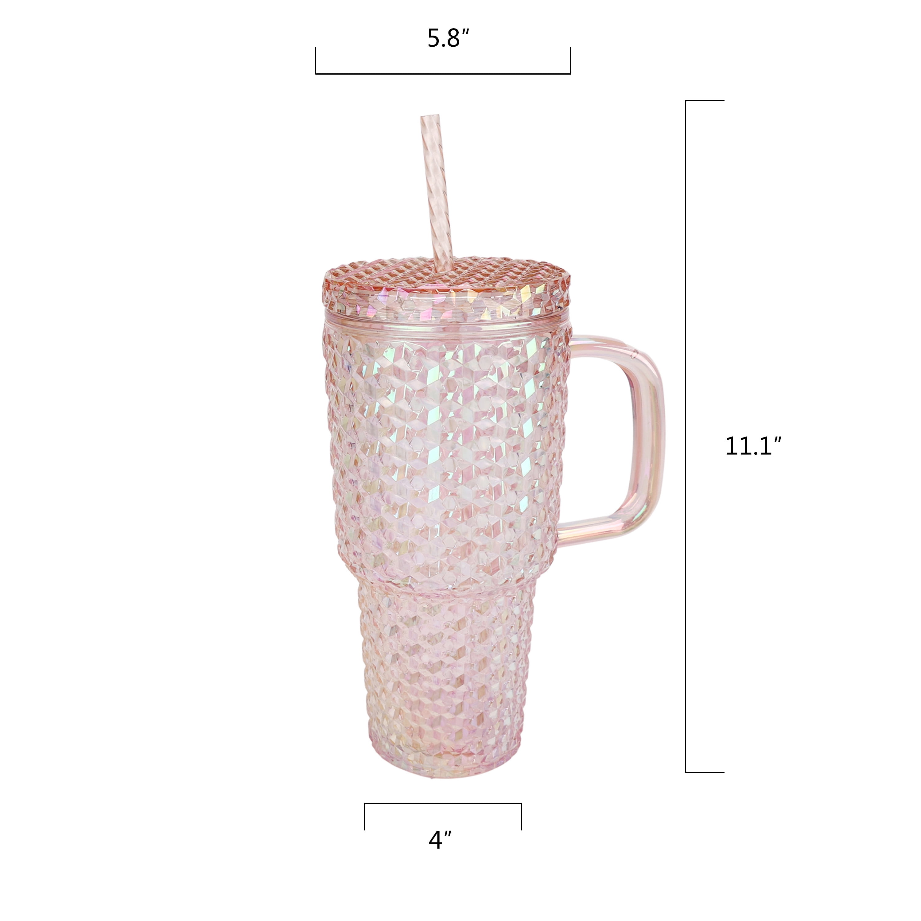 Holiday Time 30 ounce Acrylic Double Wall Iridescent Textured Mug, Pink