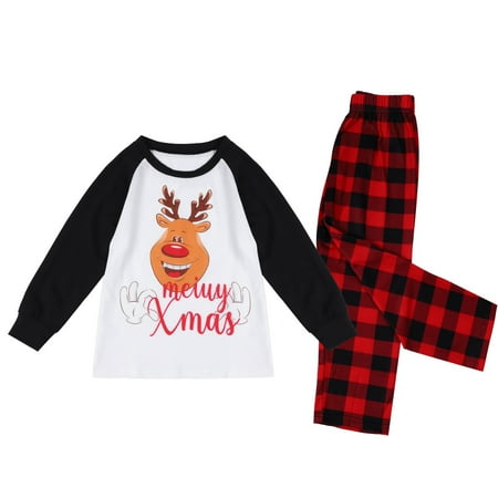 

Christmas Pajamas for Family Parent-Child Outfit Winter Fall Matching Smile Print Top Plaid Pants Sleepwear Pajama Sets