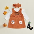 thumbnail image 2 of OJSFQUFP Baby Girls Halloween Comfortable and Breathable Set Long Sleeve Top Cute Printed Pinafore Dress Hairband Three Piece Set, 2 of 8
