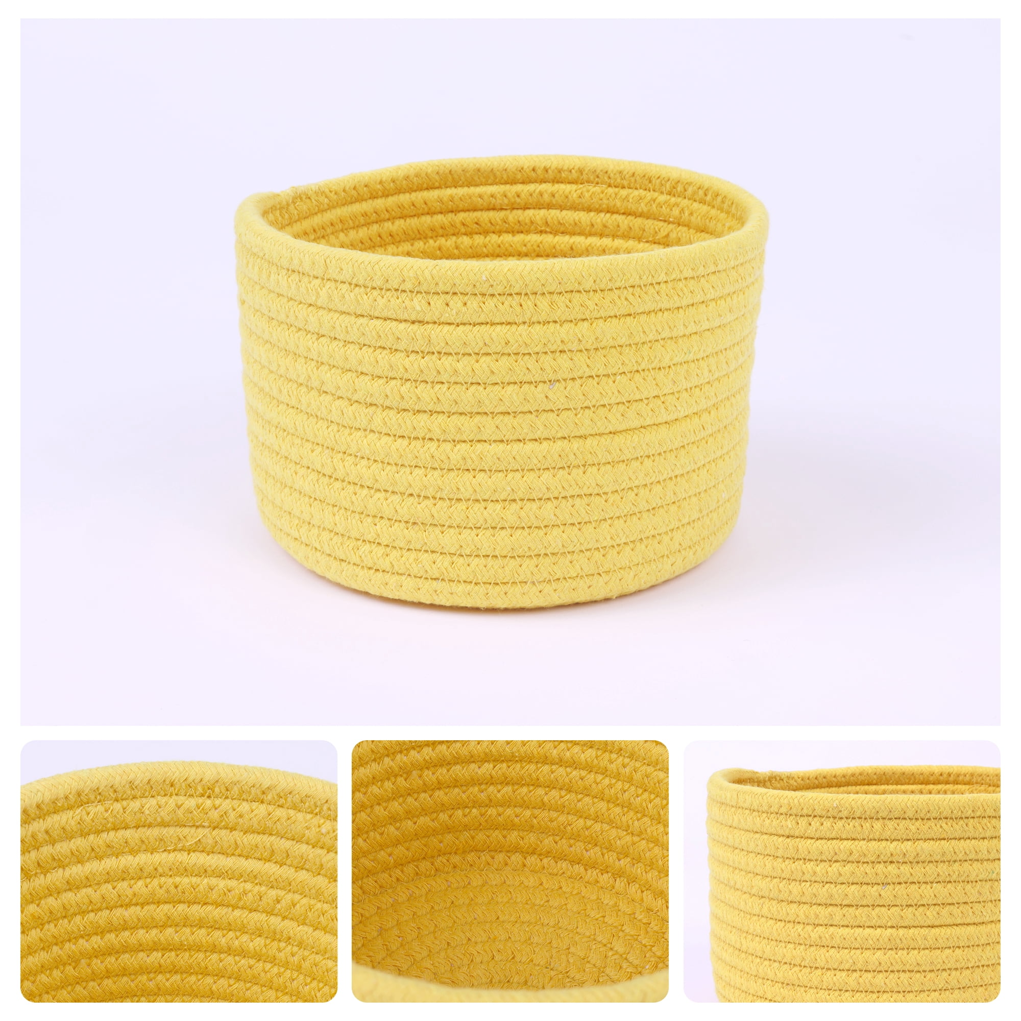 Unique Bargains Woven Storage Basket Shelf Storage Bin for Home Key Tray Bowl Yellow S