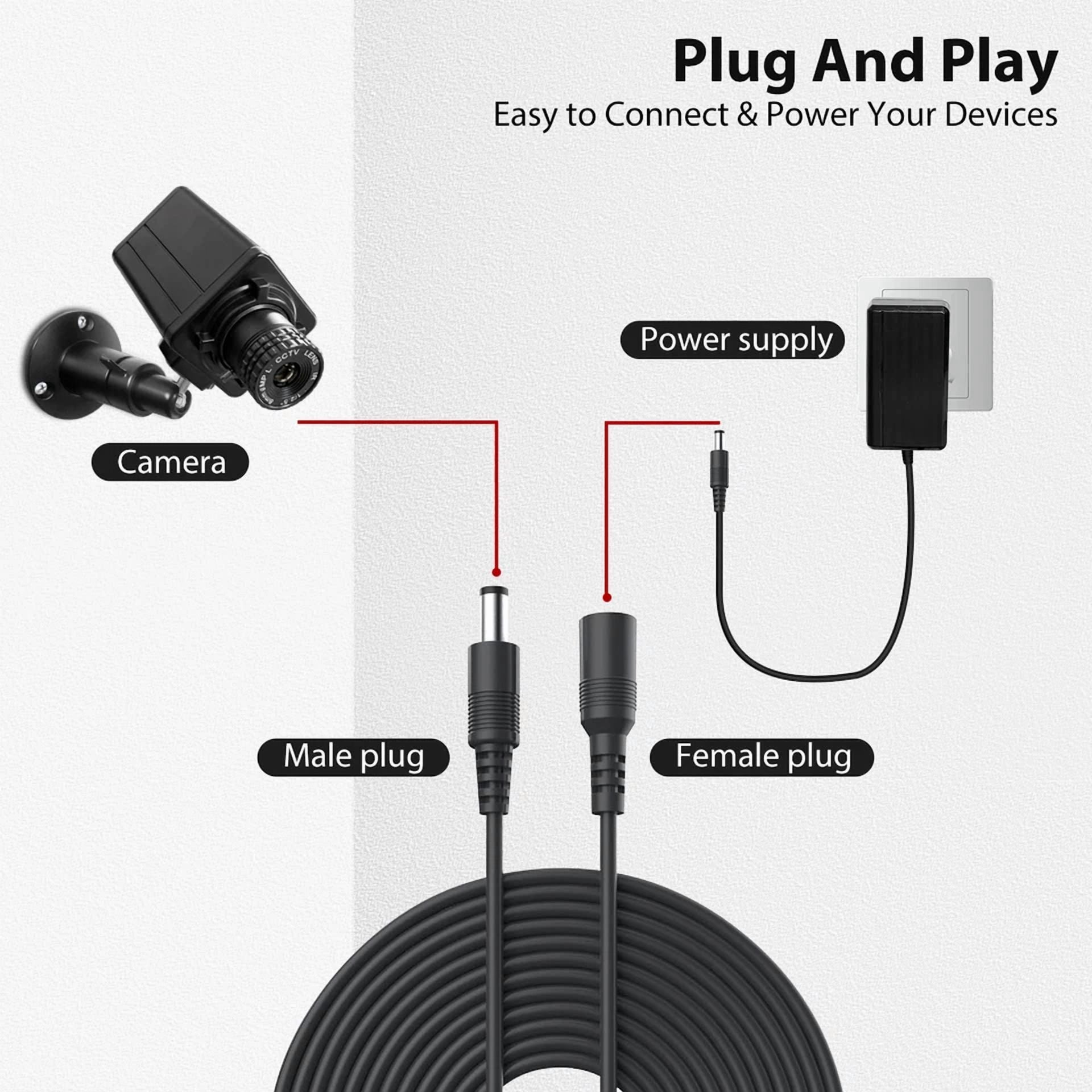 BUTTERFLY- 33Ft Dc Power Extension Cable Extension Cord 2.1Mm*5.5Mm For Cctv Camera Nvr
